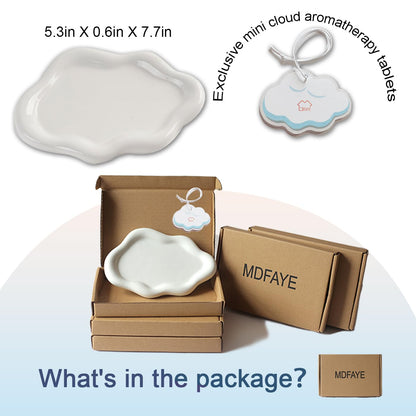 MDFAYE Jewelry Dish Trinket Tray for Women, Ring Dish Holder, Unique Cloud Shape Ceramic Plate Cute Things Vanity Aesthetic Room Decor Mother's Day Birthday (White)