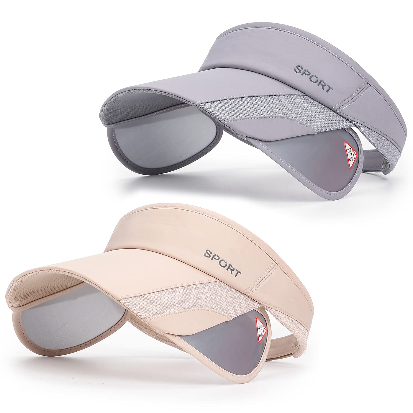JXXAMZ33 2 Pack Sun Golf Visor Hats for Women, Adjustable Retractable Brim Golf Cap Beach Hats for Women Grey/Beige