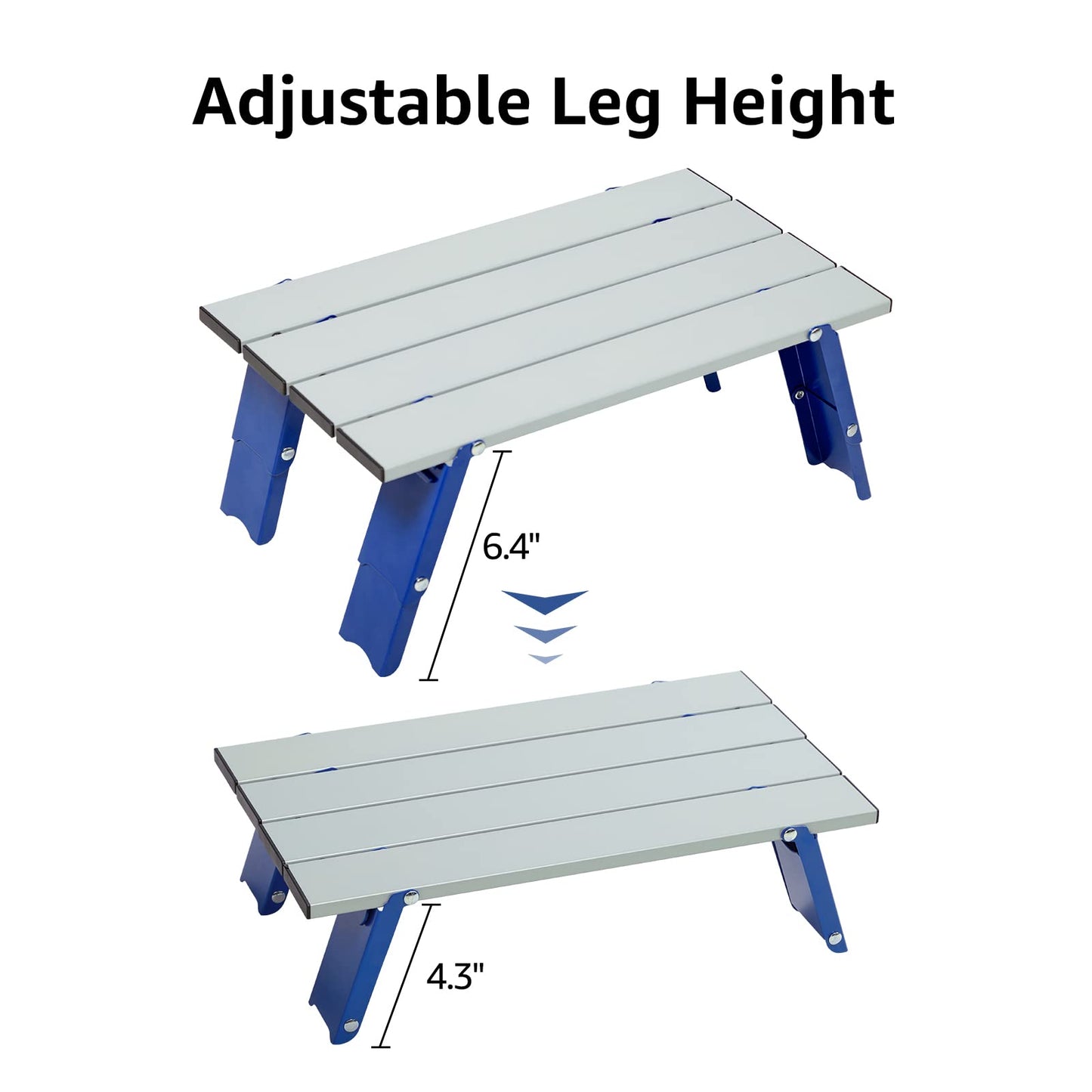 PORTAL Folding Mini Small Beach Table, Portable Aluminum Beach Table with Retractable Legs and Carry Bag for Outdoor Picnic/Cooking/Camp/Travel/Beach,15" L x 8" W x 6" H, Silver/Blue