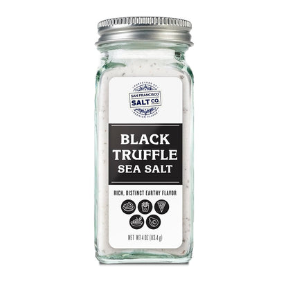 Italian Black Truffle Sea Salt 4 oz. Glass Shaker by San Francisco Salt Company
