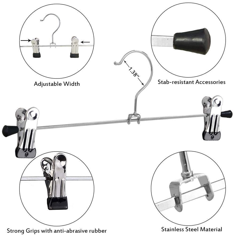 NORTHERN BROTHERS Pants Hangers with Clips Heavy Duty 20 Pack, Adjustable Metal Pants Hanger, Skirt Hangers with Clips Space Saving Hangers for Jeans