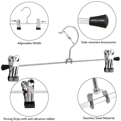 NORTHERN BROTHERS Pants Hangers with Clips Heavy Duty 20 Pack, Adjustable Metal Pants Hanger, Skirt Hangers with Clips Space Saving Hangers for Jeans