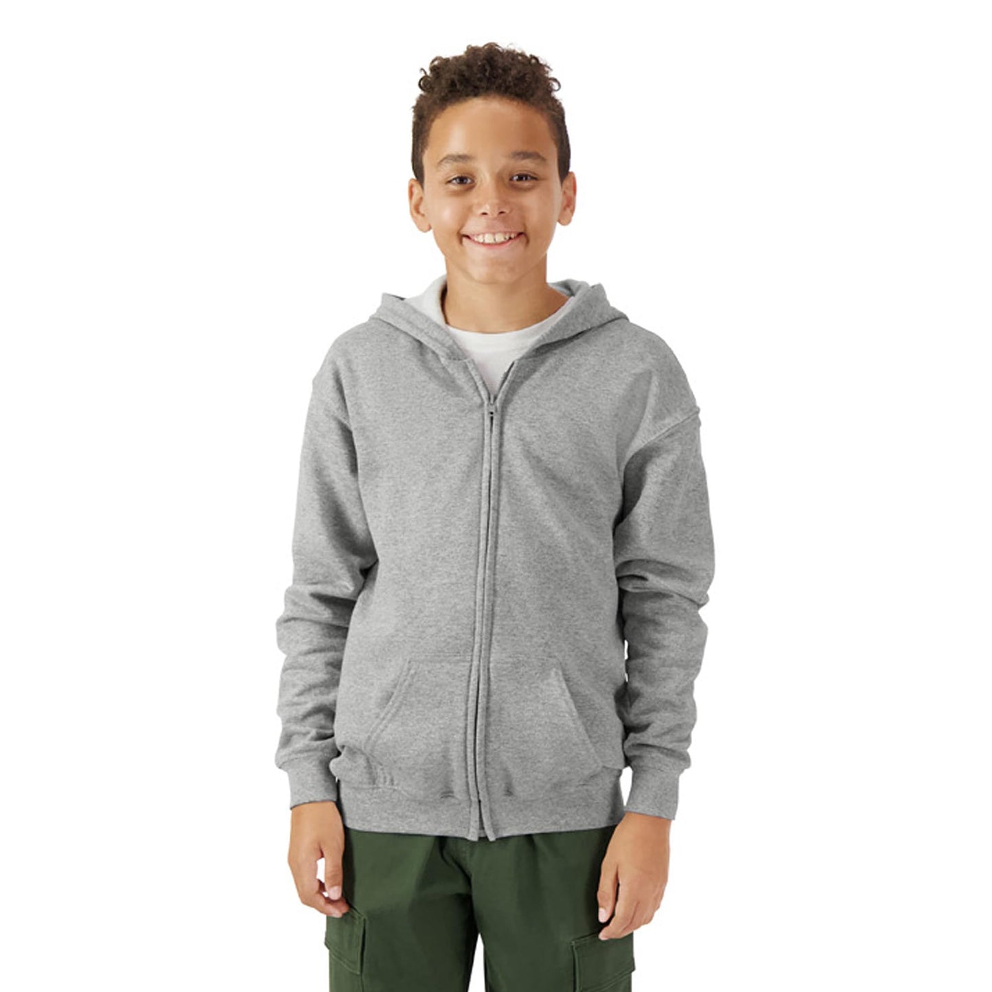 Gildan Youth Full Zip Hoodie Sweatshirt, Style G18600B, Sport Grey, Small