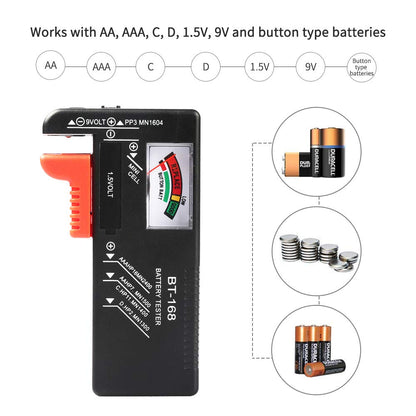 2Pcs Battery Tester Checker, Universal Battery Checker for AA AAA C D 9V 1.5V Button Cell Household Batteries Smal Electrical Monitor Meter Equipment (Requires No Battery for Operating)