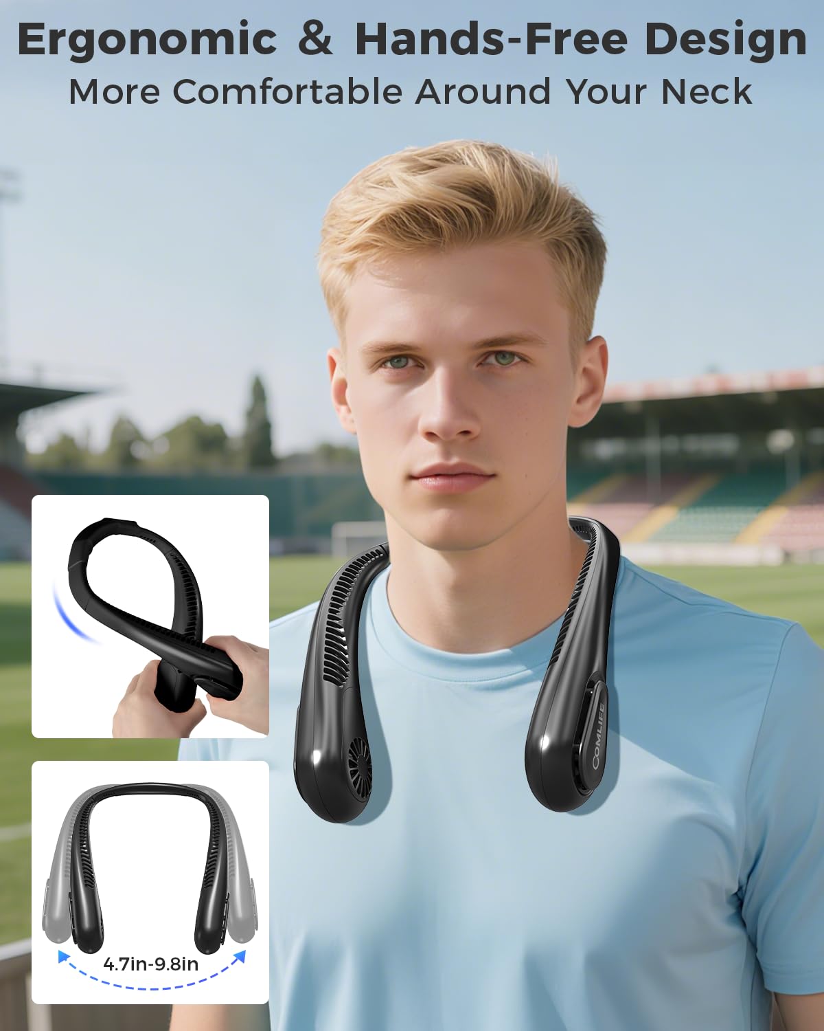 Portable Bladeless Neck Fan, 5000mAh Rechargeable Battery, 3 Speeds, Workout Essential, 360°Airflow, Twistable, Personal Wearable Neck Fan for Sports Outdoor Indoor, Gifts for Man Woman Family