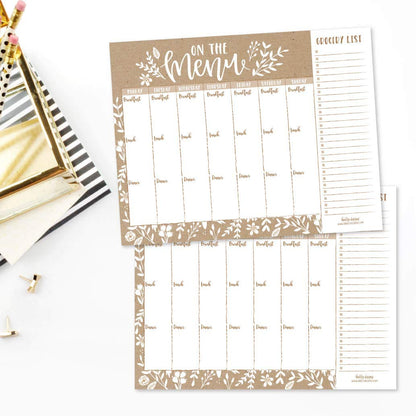 Hadley Designs - Rustic Weekly Meal Planning Calendar Grocery Shopping List Magnet Pad for Fridge, Week Diet Planner Tools Refrigerator What to Eat Dinner Notepad