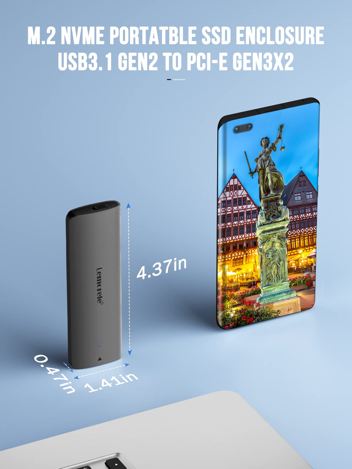 Lemorele M.2 NVMe Enclosure,USB 3.2 Gen2 10Gbps Tool-Free ,SSD Enclosure for NVMe PCIe M-Key,Nvme USB Adapter Support UASP Trim for 2280 2260 2242 2230(Sata NOT Supported)