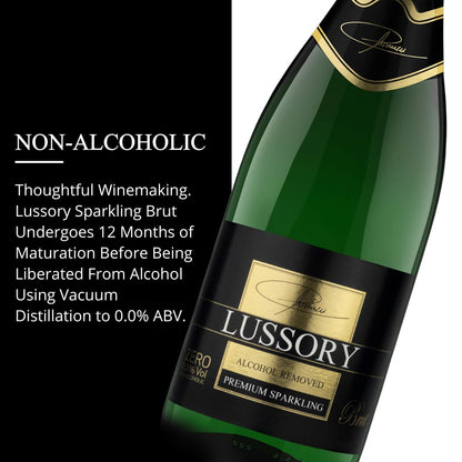 Lussory Premium Sparkling Brut Dealcoholized 0.0% Non Alcoholic Wine Bubbly From Spain, Low Calories, Low Sugar, Halal (750ml, 1 Bottle)