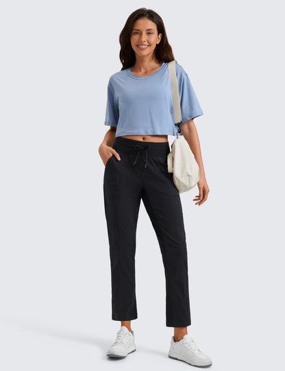 CRZ YOGA Womens Casual 7/8 Pants 27" - Lightweight Workout Outdoor Athletic Track Travel Lounge Joggers Pockets Black X-Large