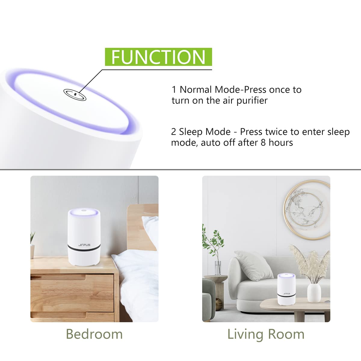JINPUS Air Purifier Small Portable Air Cleaner for Bedroom with HEPA Filter, Upgraded Low Noise Home Air Purifiers GL-2103 (Powered by 4.9 ft USB Cable, No Adapter)