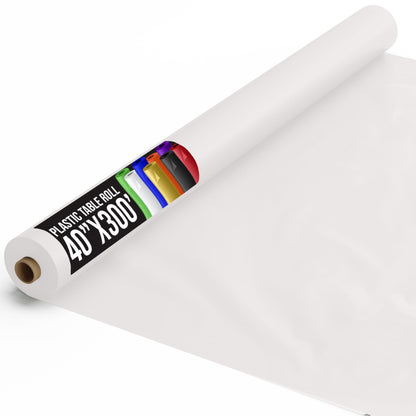 Exquisite Party Solids White Plastic Table Cover Roll 40" X 300' Table Cloth Plastic Cover Roll - Premium Quality Thick 0.5 MIL Banquet Rolls - Disposable Tablecloth Rolls