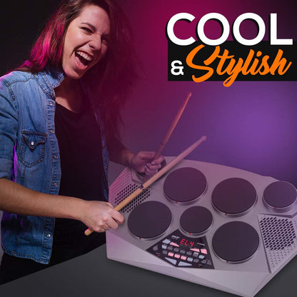 Pyle Pro Electronic Drum kit - Portable Electric Tabletop Drum Set Machine with Digital Panel, 7 Drum Pad, Hi-Hat / Kick Bass Pedal Controller USB AUX -Tom Toms, Hi-Hat, Snare Drums, Cymbals - PTED06