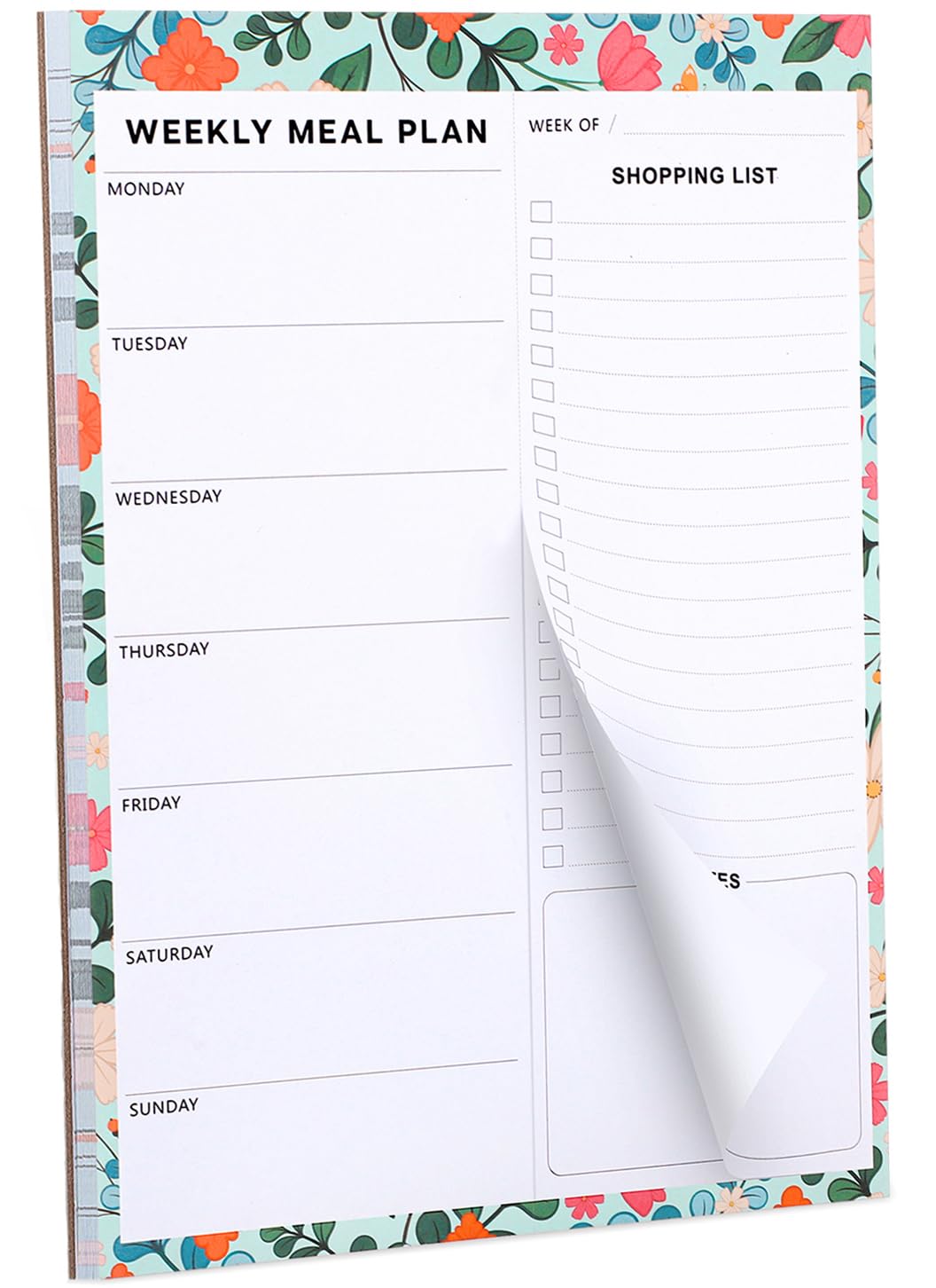 60 Sheet Meal Planner for Fridge, Magnetic Weekly Meal Planner & Grocery List with Tear-off Shopping List for Meal Prep, 7x10''-Flower Design