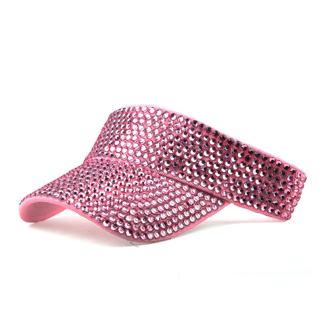 Gudessly Shiny Rhinestones Sport Sun Visor Adjustable Summer Cap Visor Caps for Women Men Dark Pink