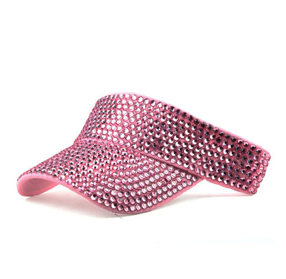 Gudessly Shiny Rhinestones Sport Sun Visor Adjustable Summer Cap Visor Caps for Women Men Dark Pink
