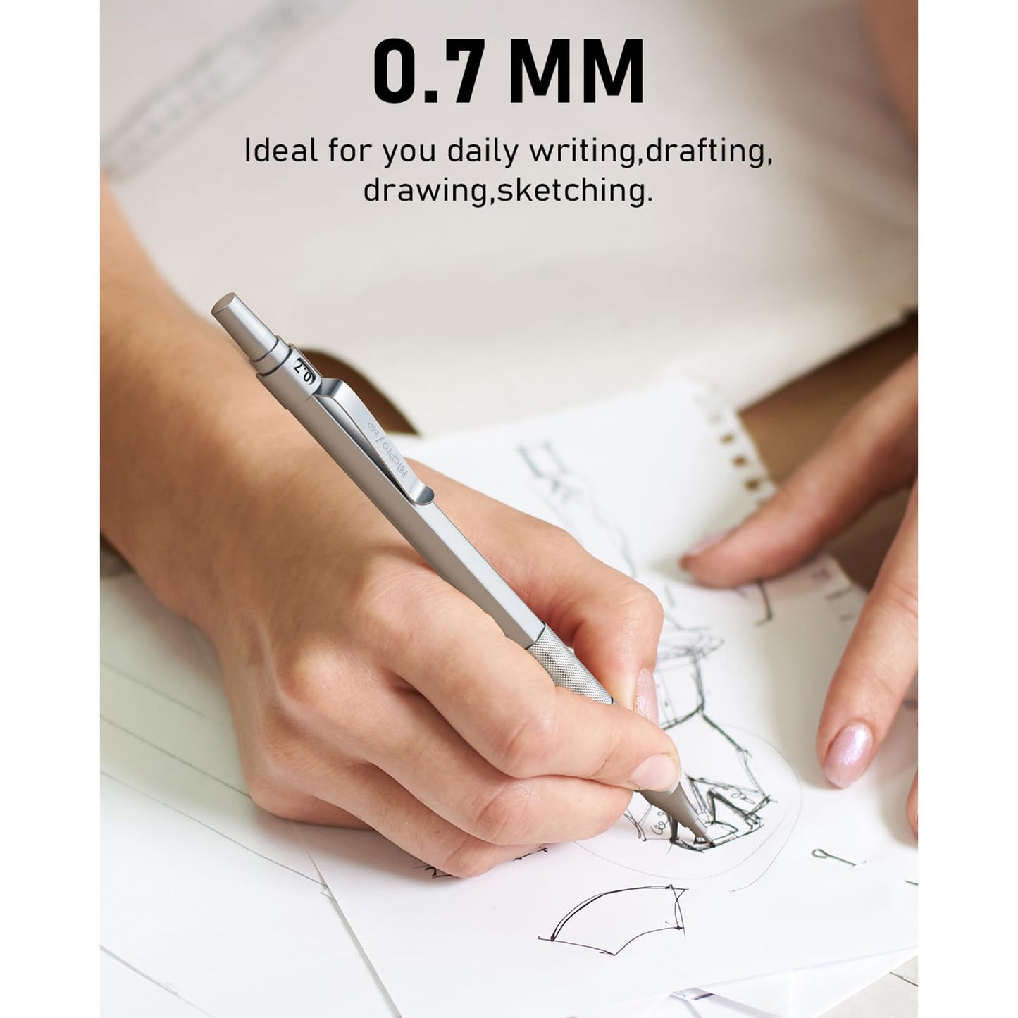 Nicpro 0.7 Metal Mechanical Pencil Set with Case, 3PCS MP1000 0.7mm Artist Lead Pencil With 8 Tube HB Refills, 3 Erasers, 9 Eraser Refill For Architect Art Drafting Drawing Engineering, Sketching