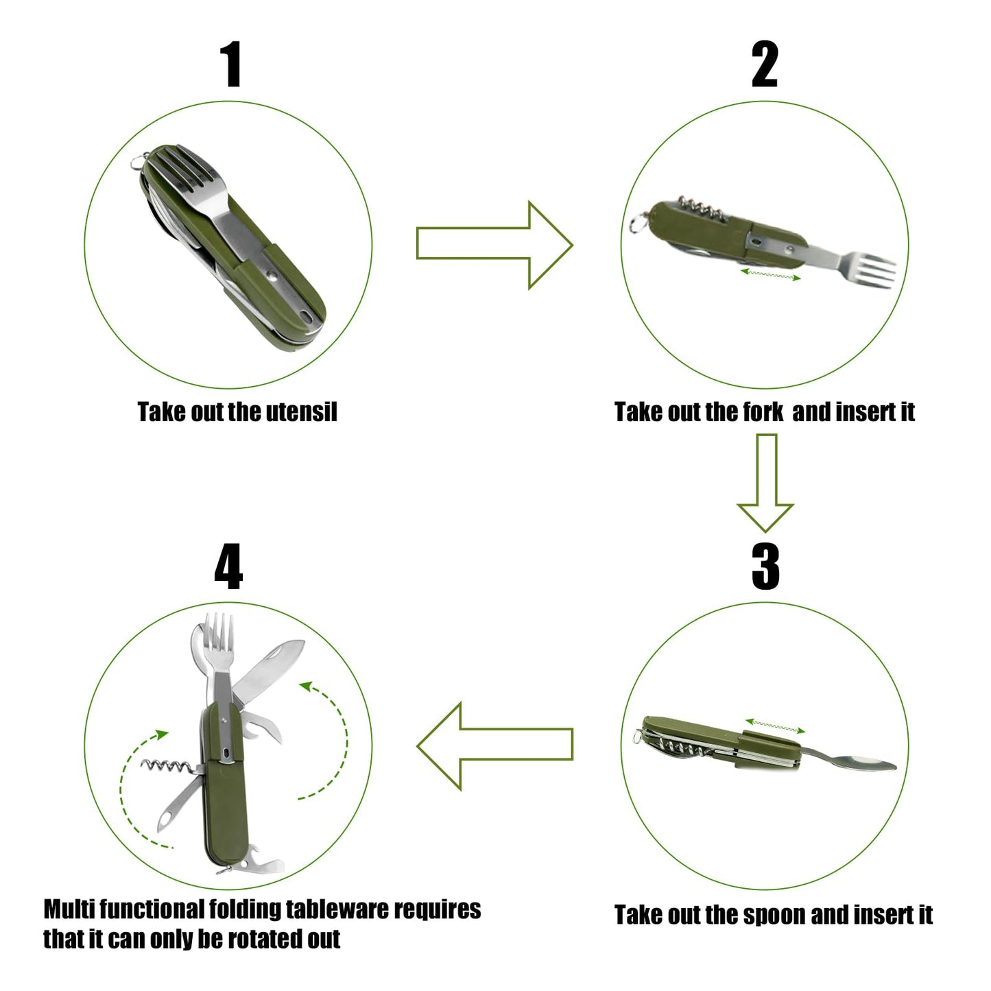 EZYoutdoor 7-in-1 Camping Utensils - Portable Stainless Steel Camping Fork Spoon Knife Set for Hiking, Picnics Outdoor Enthusiasts, and Travel - Essential Survival Utensil Tool Kit