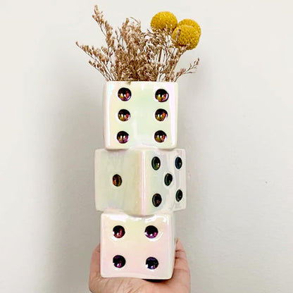 MOUGIGI Ceramic Dice Vase - Unique Decor for Dried Flowers, Rose, Pampas Grass - Stunning Design for Any Modern Space for Inspiring Smiles