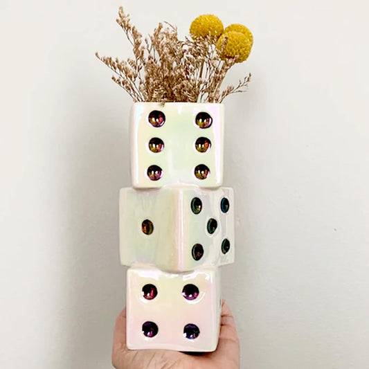 MOUGIGI Ceramic Dice Vase - Unique Decor for Dried Flowers, Rose, Pampas Grass - Stunning Design for Any Modern Space for Inspiring Smiles
