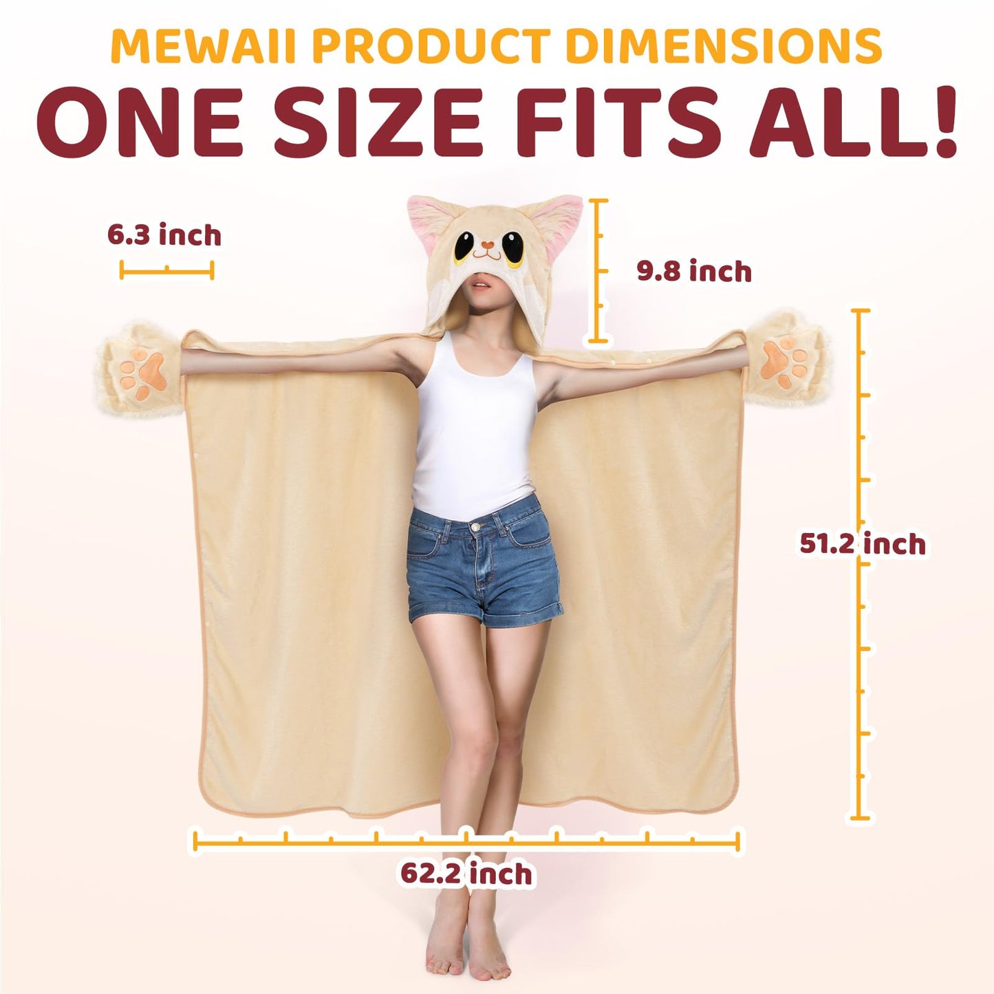 Mewaii Wearable Oversized Blanket Hoodie for Adults, Fennec Fox Blanket Hooded Cloak, Warm and Cozy Flannel Cute Blanket Hoodie, Funny Blanket Christmas Gifts for Women And Males