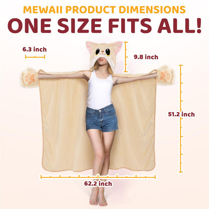 Mewaii Wearable Oversized Blanket Hoodie for Adults, Fennec Fox Blanket Hooded Cloak, Warm and Cozy Flannel Cute Blanket Hoodie, Funny Blanket Christmas Gifts for Women And Males