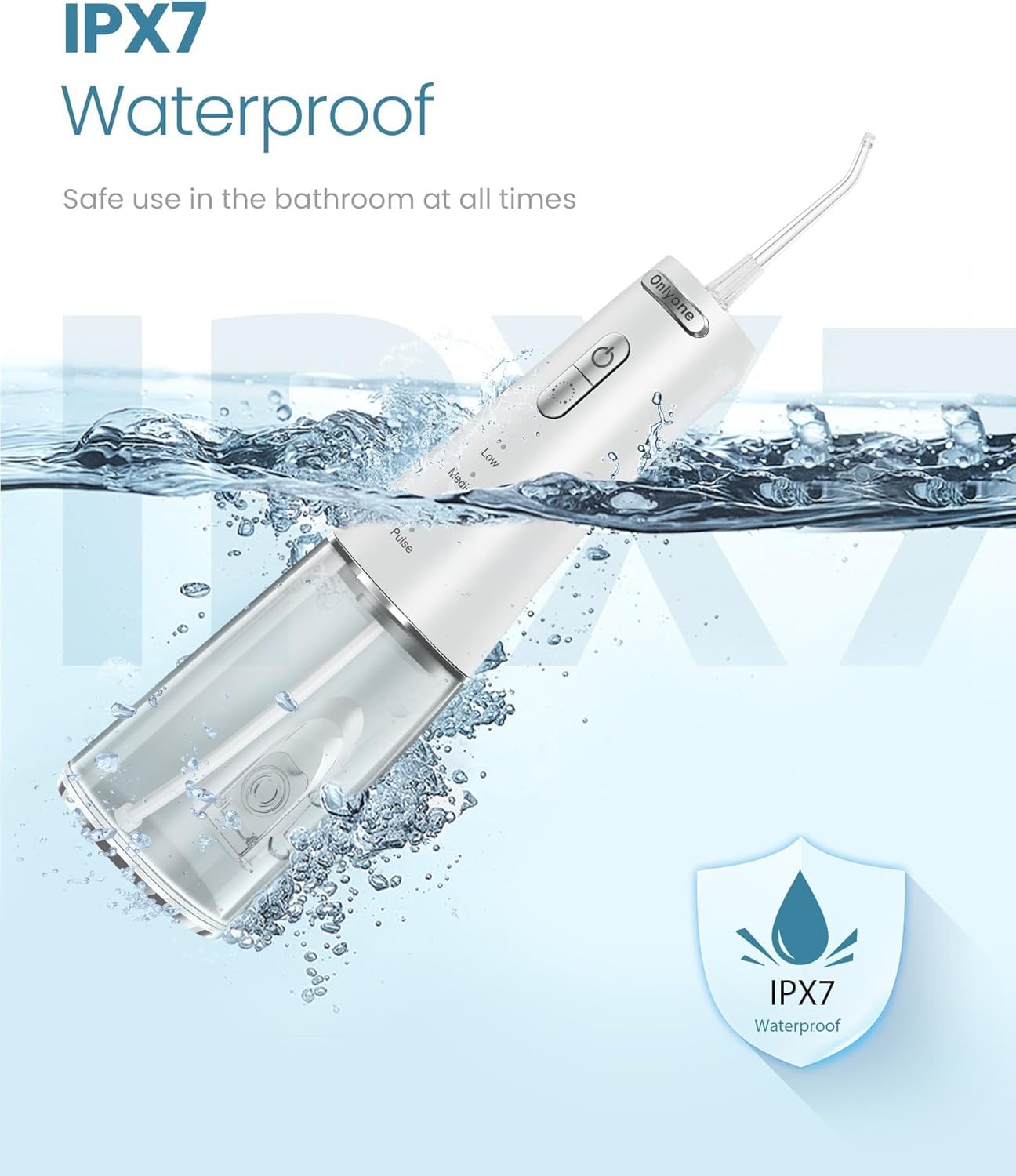 Onlyone Water Dental Flosser, 300ML Portable Oral Irrigator for Teeth, 4 Modes and 5 Jet Tips,Rechargeable Irrigation Cleaner,Electric Flossing Machine Power Flossers & Irrigator Accessories White
