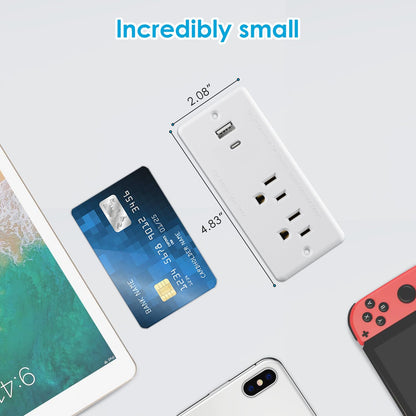 Recessed Power Strip USB C 20W,Flat Plug Ultra Thin Extension Cord,Furniture Desktop Charging Station for Side Table,End Table,Flush-Mount Desk Outlet Power Grommet,10ft Cord (White)