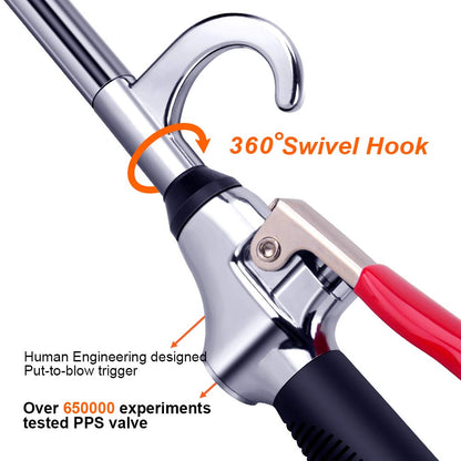 High Volume Powerful Air Blow Gun with Extensible Air Flow Nozzle, Pneumatic Air Compressor Accessories Blower Tool, Maximum Extended to 26 Inch Blower Gun with Anti-slip Rubber Coated Metal Handle
