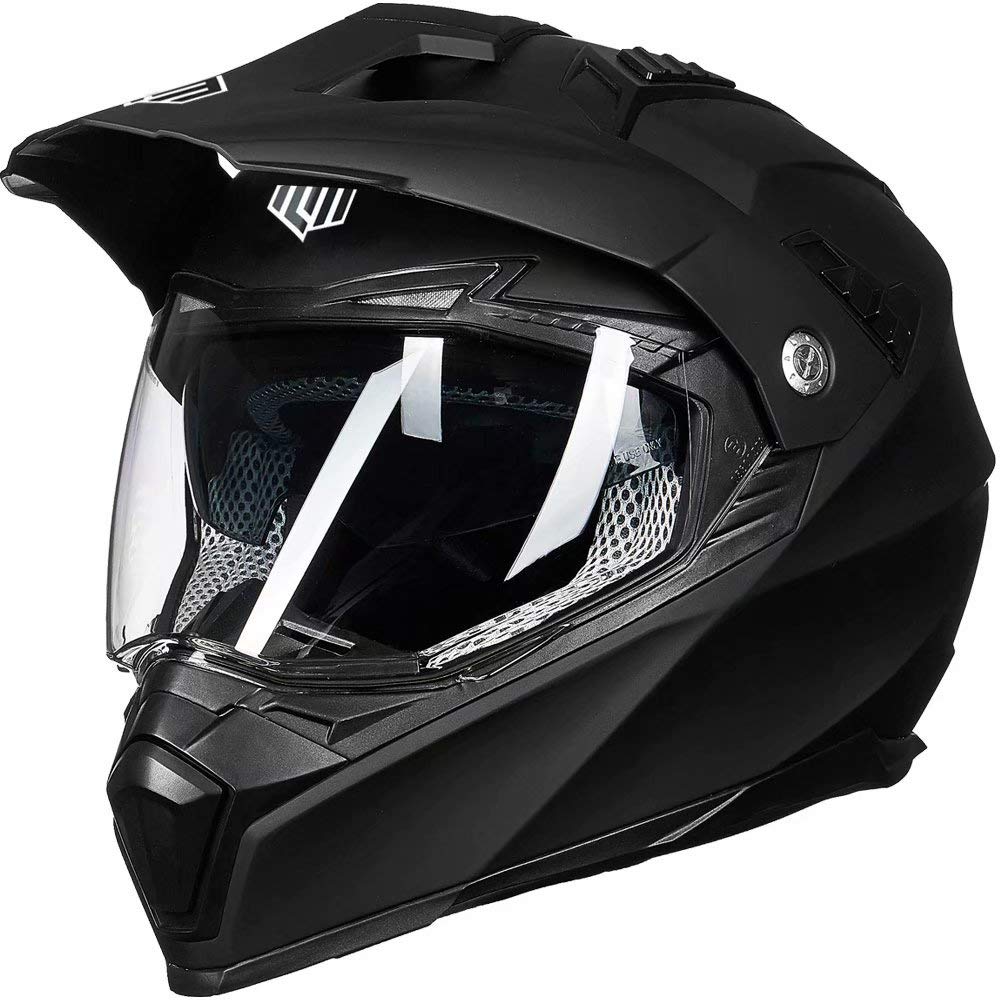 ILM Off Road Motorcycle Dual Sport Helmet Full Face Sun Visor Dirt Bike ATV Motocross Casco DOT Certified Model 606V (Matte Black, Large)