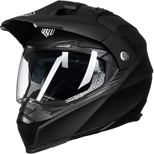ILM Off Road Motorcycle Dual Sport Helmet Full Face Sun Visor Dirt Bike ATV Motocross Casco DOT Certified Model 606V (Matte Black, Large)