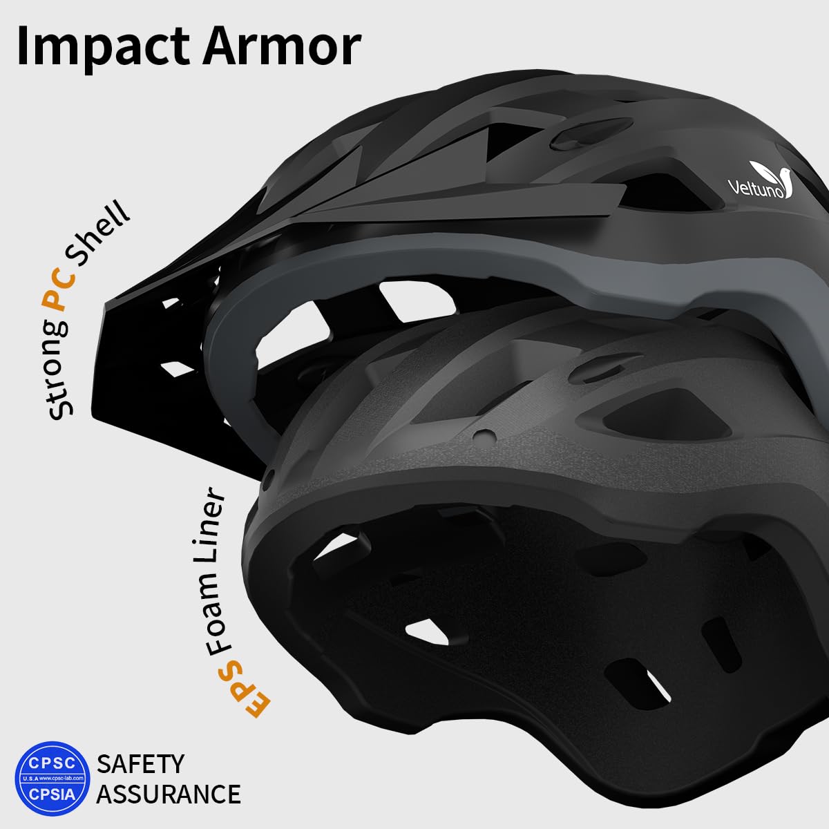 Veltuno Bike Helmet for Adults, Lightweight Mountain Bicycle Helmet with USB Rechargeable LED Rear Light, Removable Sun Visor for Women, Men, Suitable for Cycling and Commuting (Black, Medium)
