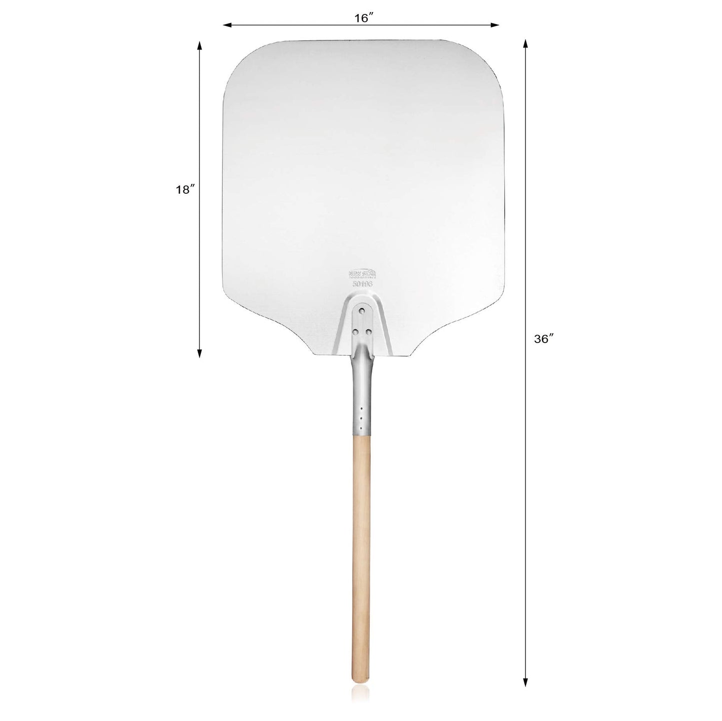 New Star Foodservice 50196 Aluminum Pizza Peel, Wooden Handle, 16 x 18 inch Blade, 36 inch overall
