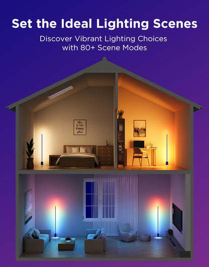 Govee Floor Lamp 2 with Matter, RGBIC, Warm Cool White LED, Alexa Compatible, 1725lm, Music Sync, Scene Modes, Smart Floor Lamp for Living Room, Bedroom, Blue(1 Pack)