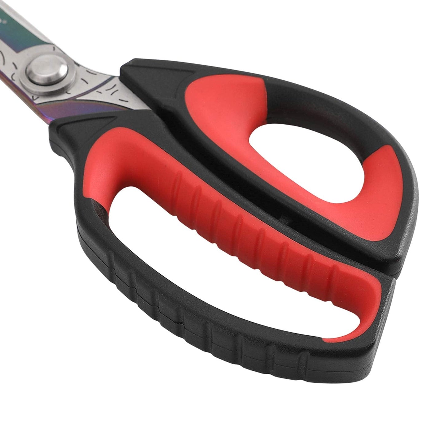 LIVINGO 10" Multipurpose Heavy Duty Scissors, Premium Titanium Coating Forged Stainless Steel Tool Industrial Shop Shears for Household, Pruning, Gardening, Fabric, Red/Black