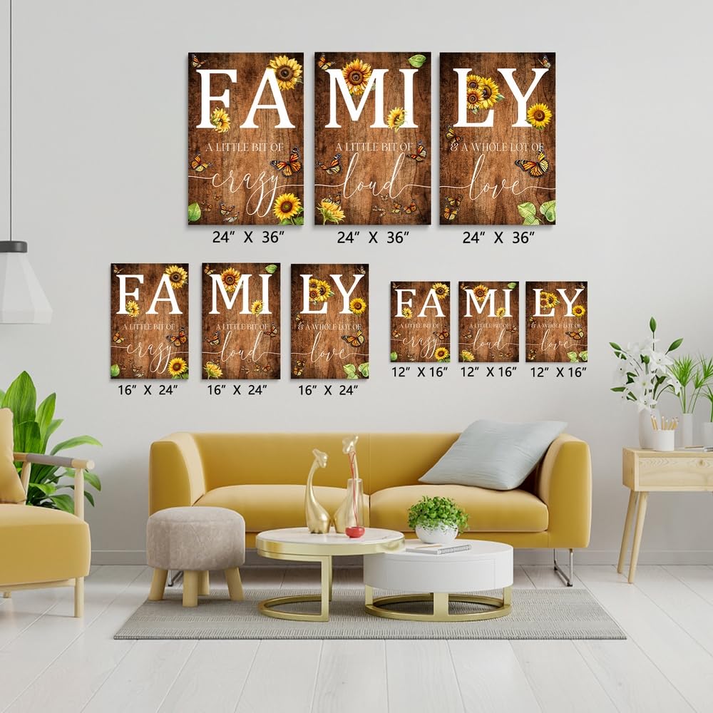 GUBIYU Farmhouse Family Wall Art Set of 3, Rustic Wall Decor for Living Room & Dining Room, Retro Brown Wood Wall Art - Butterfly & Sunflower Decor, 12"x16"