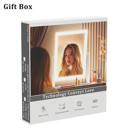 Gvnkvn Lighted Makeup Mirror, 17.2"x13.6" Hollywood Vanity Mirror with Lights, Three Color Modes, Smart Touch Control, 360°Rotation,with 5X Magnifying Glass