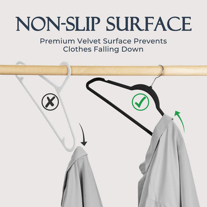 HOUSE DAY Black Velvet Hangers 60 Pack, Non Slip Clothes Felt Hanger Heavy Duty for Coat, Premium Slim Space Saving Suit Hangers for Closet Organizer, 360° Rotating Silver Hook