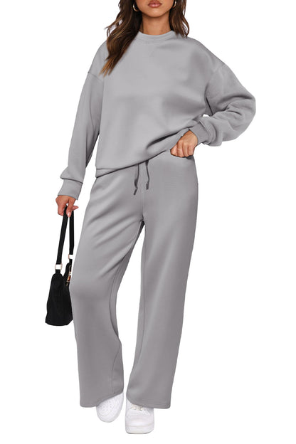 PRETTYGARDEN Womens 2 Piece Outfits 2025 Fall Long Sleeve Sweatshirt Wide Leg Pants Lounge Sets Winter Sweatsuits Tracksuit (Grey,XX-Large)