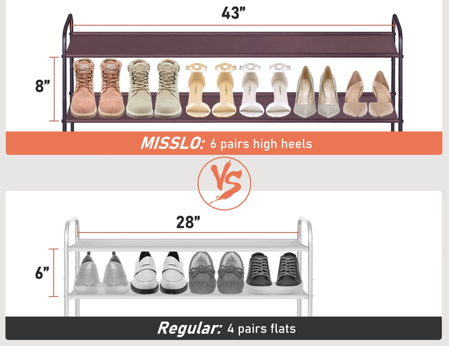 MISSLO 4 Tier Long Shoe Organizer for Closet Shoe Rack for Bedroom Closet Floor Shoe Shelf for Entryway Storage Stackable Wide Shoe Shelf Stores 30 Pairs of Men Sneakers, Brown