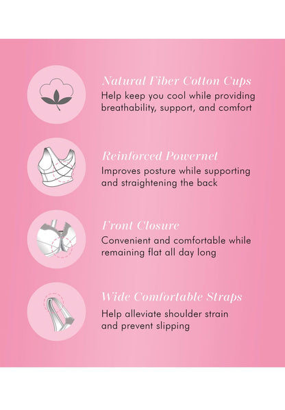 Exquisite Form 5100531 Women's FULLY Wireless Cotton Back & Posture Support Bra with Front Closure & Lace