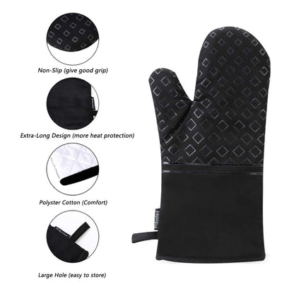 Piduules Set of 4 Oven Mitts and Pot Holders, 482 F Heat Resistant Hot Plate Moving Non-Slip Gloves for BBQ, Grill, Baking, Cooking, Oven, Microwave (Black)