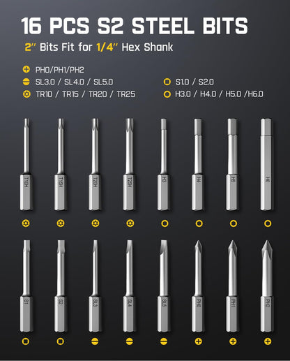 Fanttik S1 Pro 3.7V Electric Screwdriver, Power Screwdriver with16 S2 Steel Bits, 3 Torque Settings, Max 6 N.m, 2000mAh Battery, LED Light & 1/4''Hex, Ideal Tool for Furniture & Gaming PC