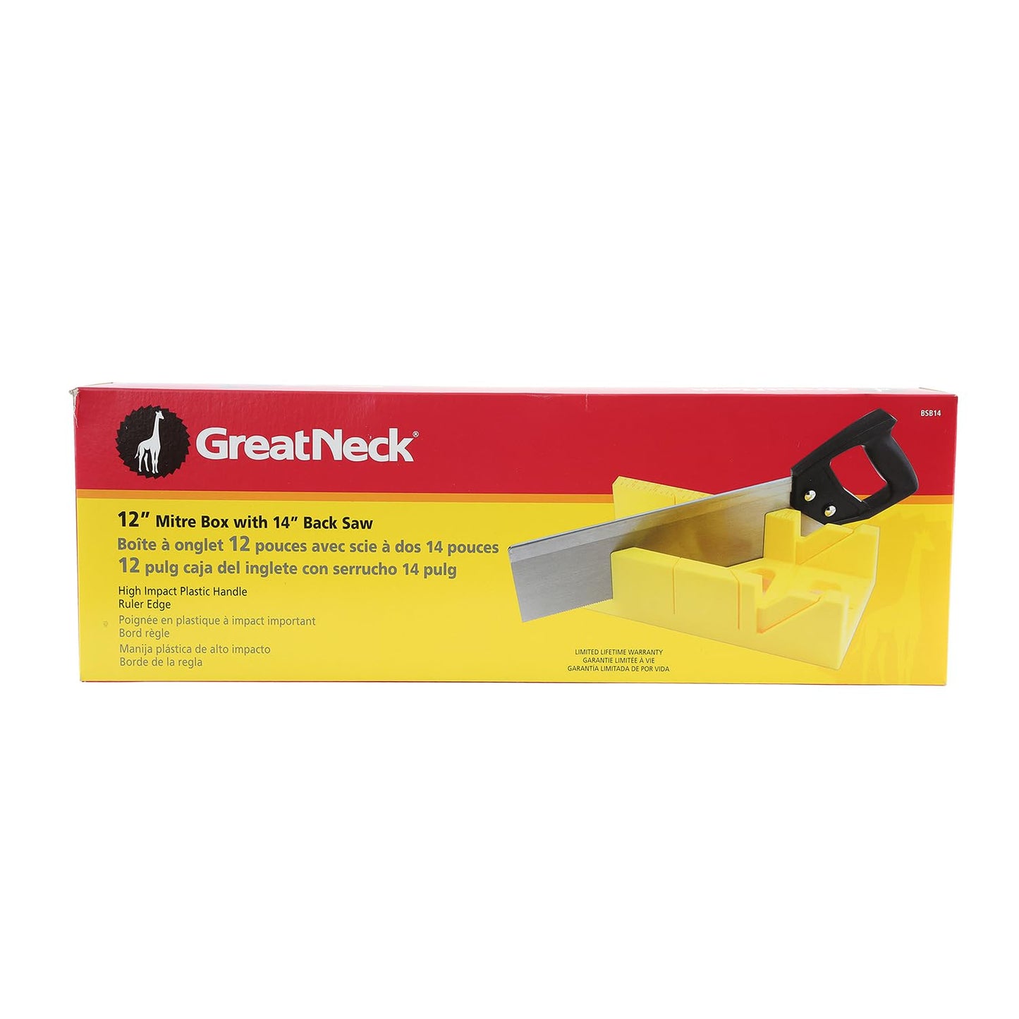 GreatNeck BSB14 Mitre Box and Saw Set, 12 Inch Mitre Box with 14 Inch Back Saw, Precision Cuts for Trim and Molding, Woodworking and Beveled Corner Cuts