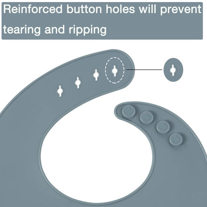 PandaEar 3 Pack Silicone Bibs for Boys Girls for Babies & Toddlers, Waterproof Feeding Bib with Large Food Catcher, BPA Free (Blue & Gray)