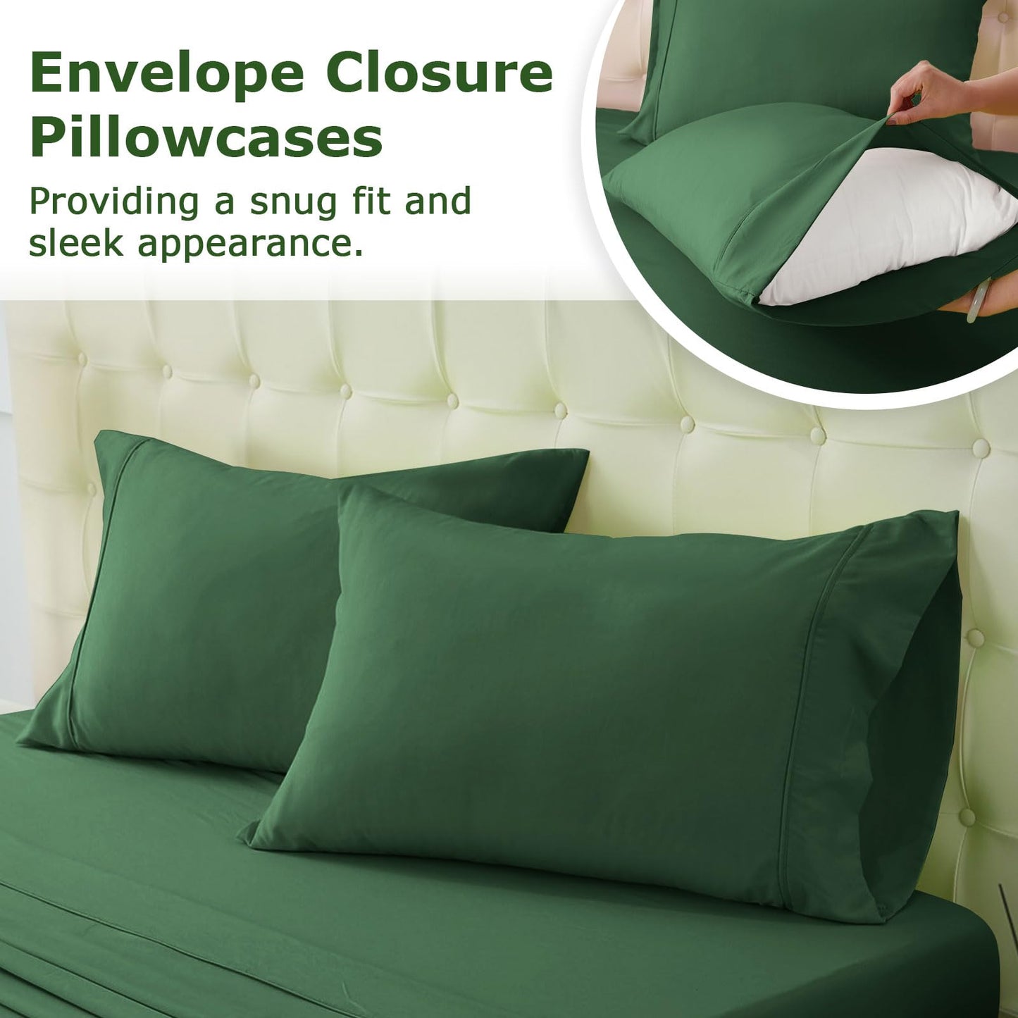 Homilay Full Size Bed Sheet Set - 4 Piece Soft Microfiber Sheets with Deep Pockets, Cooling Technology, and Wrinkle-Free Pillowcase. Hotel-Quality, Durable Bedding, Eden Green