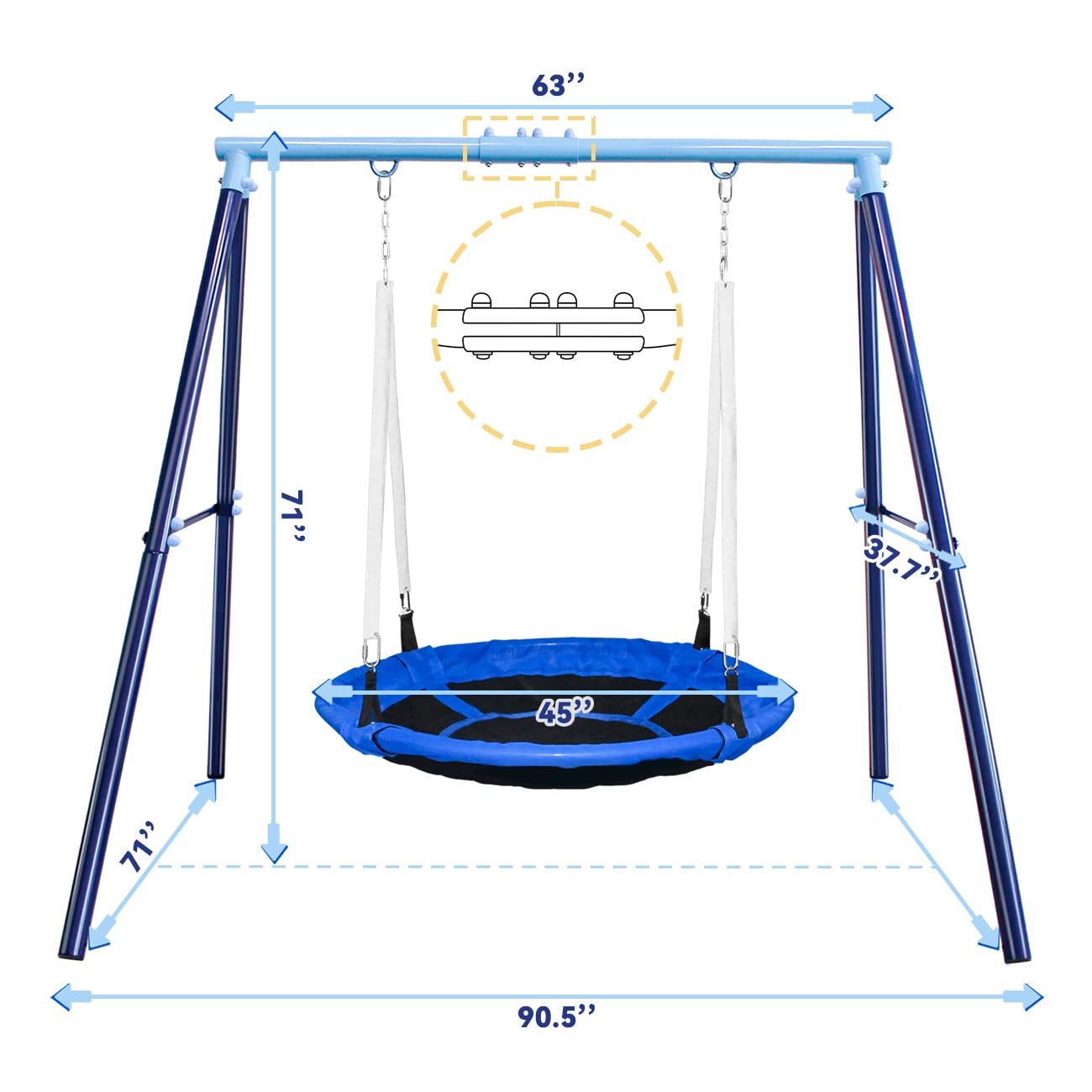 JYGOPLA Heavy Duty 500lbs Saucer Swing Set - Outdoor Metal Frame Playground Equipment for Backyard, Includes 45'' Tree Swing & Adjustable Steel Stand - Kids/Toddlers Age 3-12