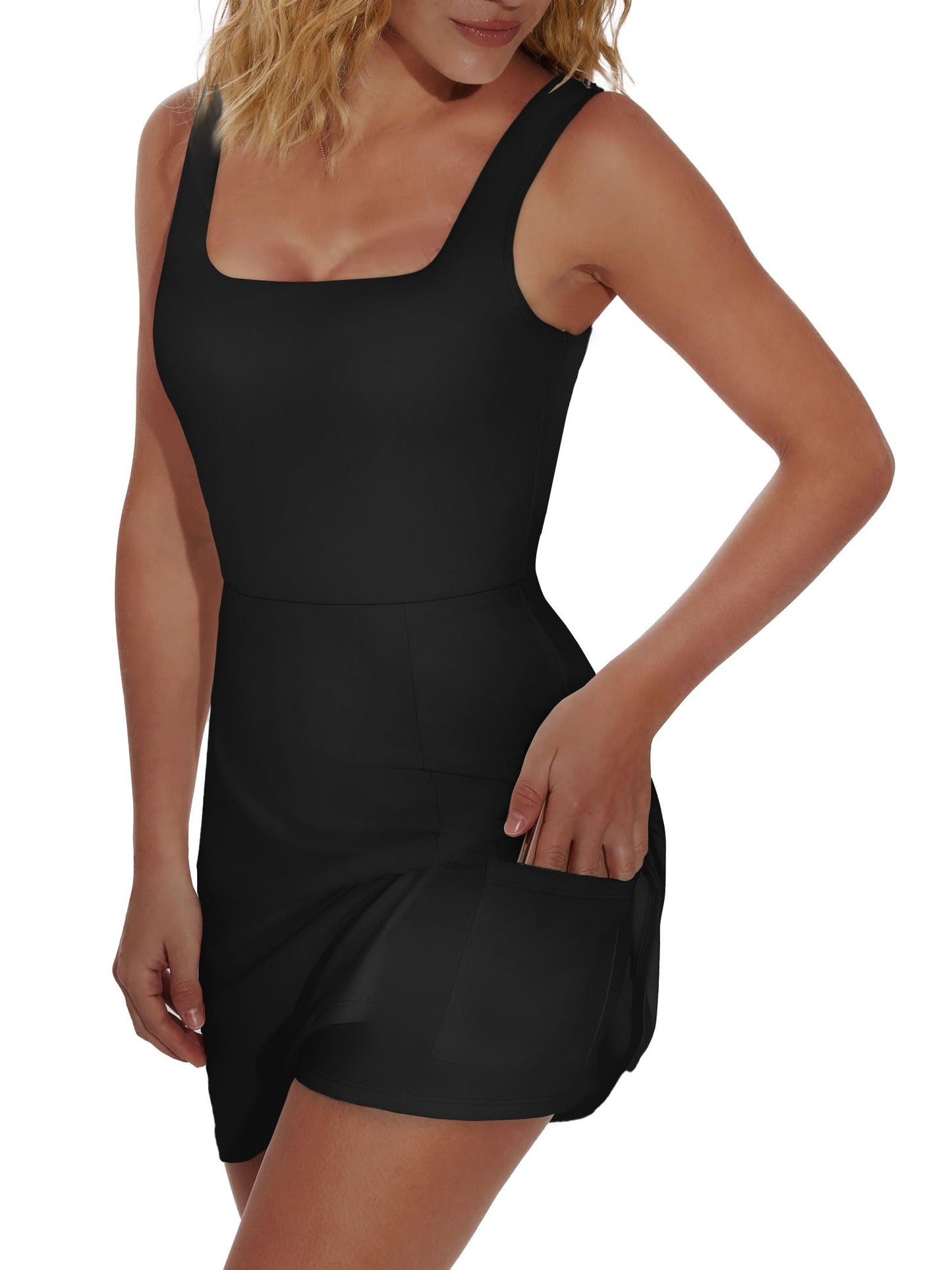 OFEEFAN Womens Athletic Dress Summer Tennis Golf Bodycon Shorts Romper Active Graduation Elegant Classy Black M