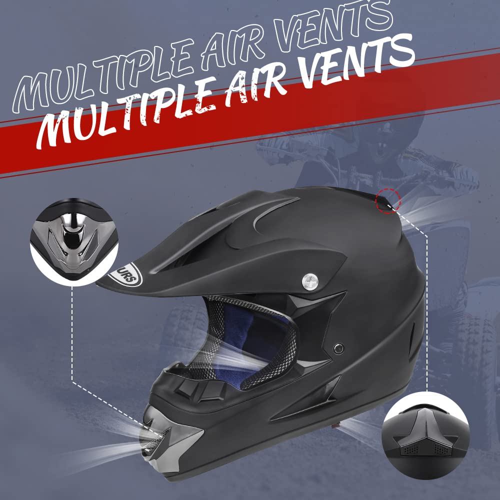 OUMURS Adult Dirt Bike Helmet with Goggles Gloves & Mask Adjustable Sun Visor DOT/FMVSS-218 Motorcycle Adults ATV Helmet Off-Road Motocross Downhill Moped MX BMX for Unisex-Adult-New Black, M