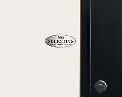 No Soliciting Sign, 2 Pack Self-Adhesive Aluminum Metal No Solitation Do Not Knock or Ring Bell Sign, 7.0 x 3.0 inches Fade Resistang Signs for Office and Home (Brushed Nickel/Black)