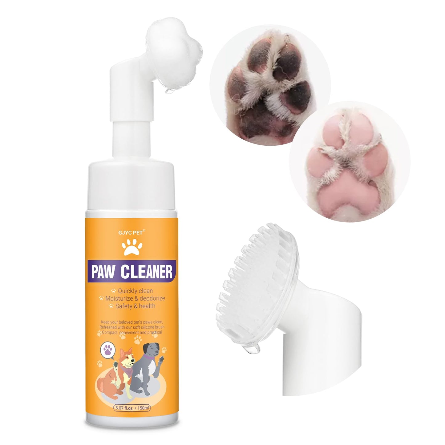 Paw Cleaner for Dogs & Cats, No-Rinse Foaming Pet Foot Washer with Built-in Scrubber Brush for Dirty, Muddy Paws – Suitable for Small, Medium & Large Dogs, Puppies, Kittens (5 fl oz)